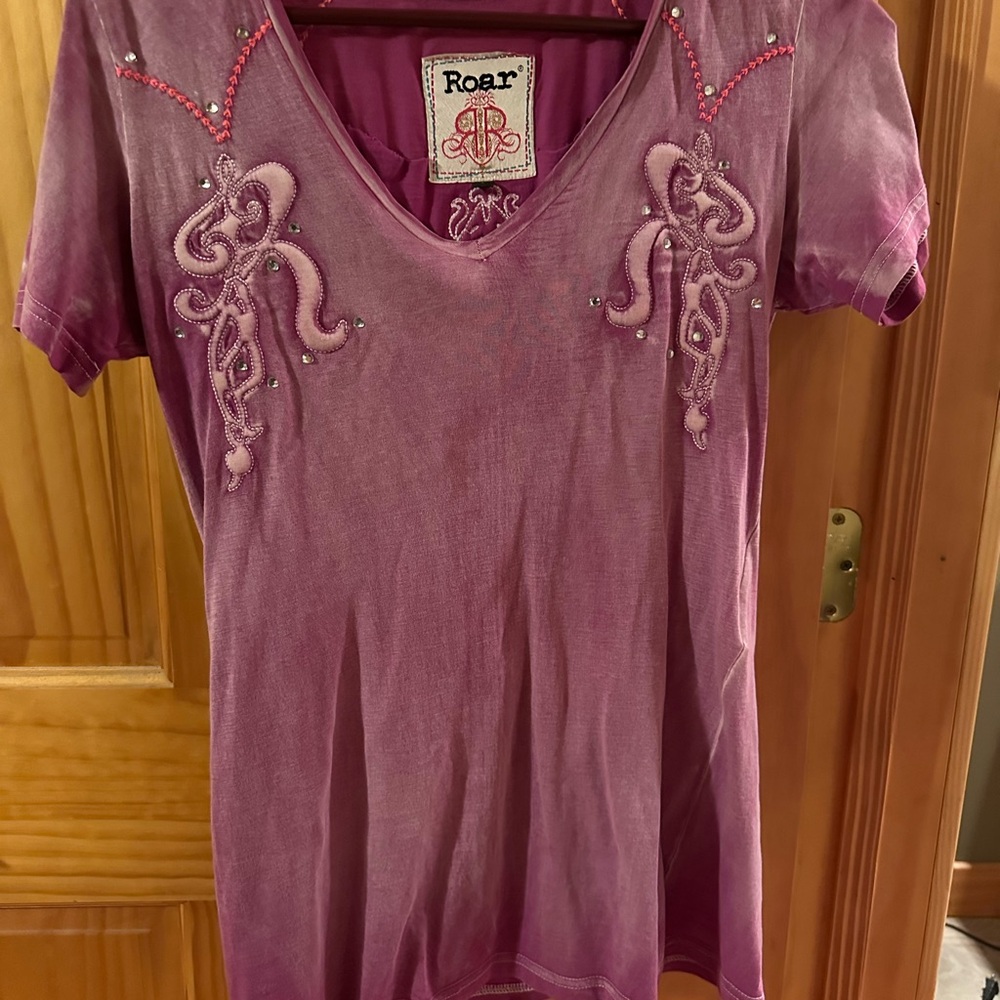 Roar Purple Embellished V-Neck Top